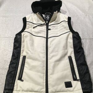 Fried Premium Denim NYC Faux Leather White Full Zip Bomber Vest Size S, Unisex